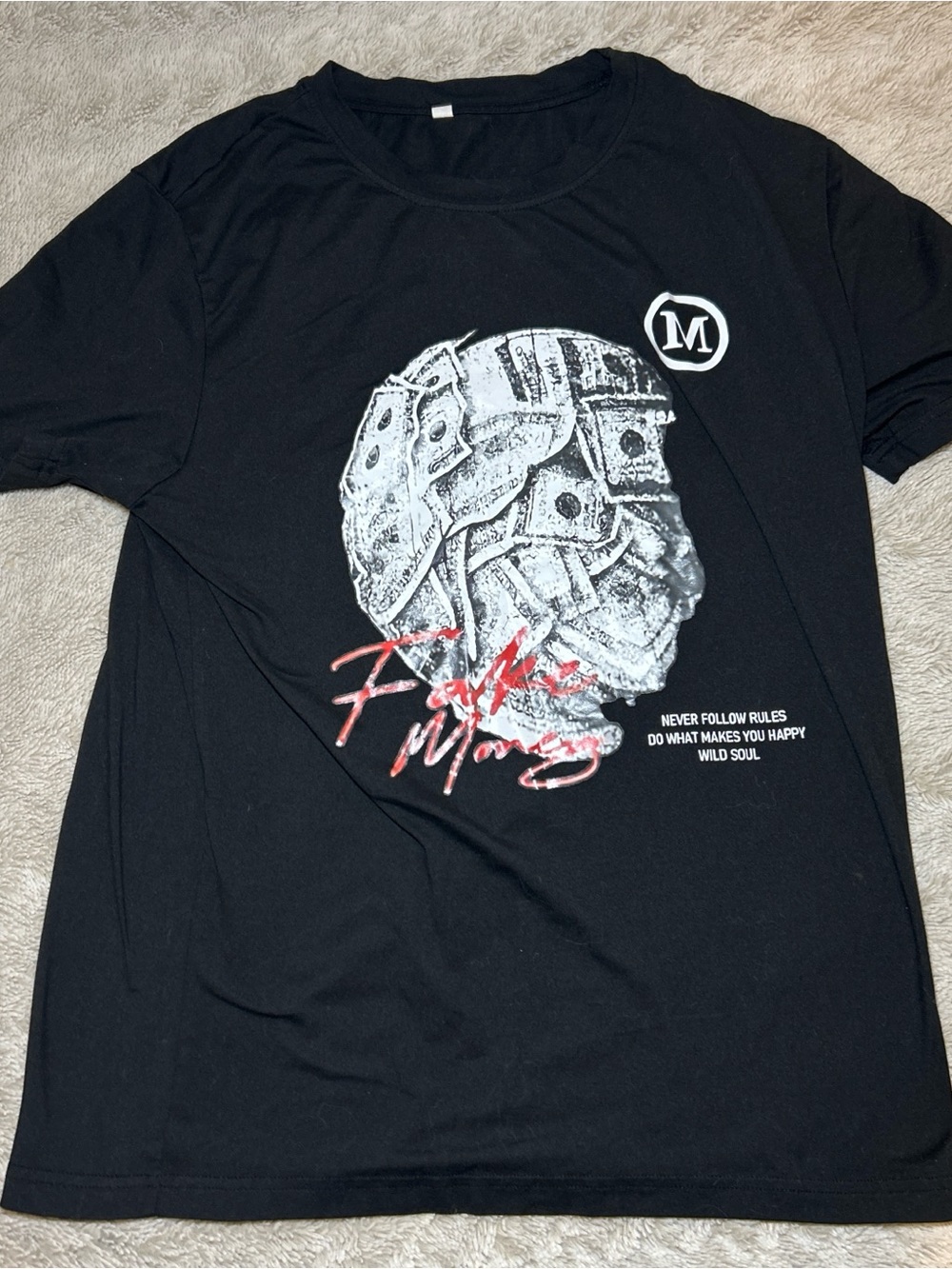 M Black Graphic Short Sleeve Tee with Skull Motif
